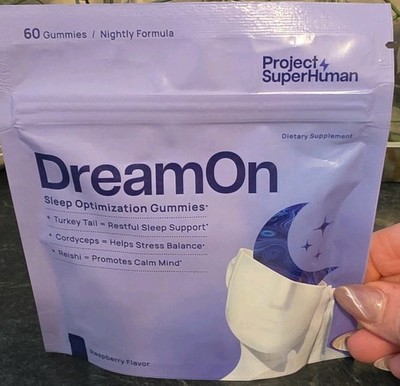 Project SuperHuman DreamOn Sleep Optimization Gummies Raspberry 60 Ct Vegan