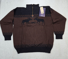 Dale of Norway Sport 1/4 Zip Moose Fair Isle Wool Ski Sweater XXL Brown Black