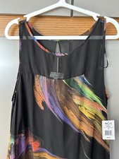 Signature By Robbie Bree Black Sleeveless Hi Lo Black Multi Color Dress Wm Sz 14