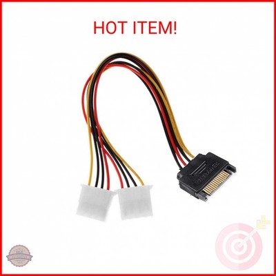 Blacell 6'' SATA 15-Pin Male to Dual 4-Pin Molex Female Y Splitter, 308977