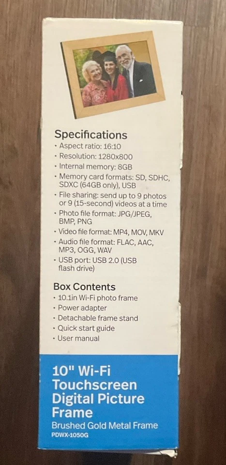 Polaroid 10” Wi-Fi Digital Picture Frame - Brushed Gold Metal Frame - Image 3 of 4