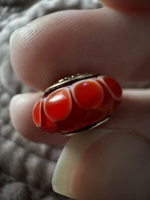 Echte nicht mehr erhältliche orange Lotus 14kt Gold Murano Glas Perlen Charm 750502