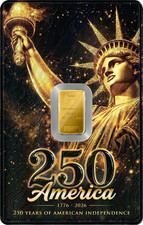 250 YEARS OF AMERICAN INDEPENDENCE - 1g Gold Bar by Germania Mint - LIMITED 2500 7153.49 per troy oz