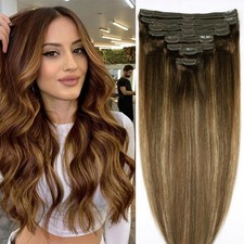 Balayage Clip-in Hair Extensions Real Human Hair Remy 8Pcs 120g 18" 4/27/4