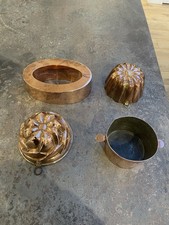 4 Antique  Victorian Copper Jelly Moulds / Copper Pudding Moulds