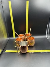 Set of 5 California Pantry Copper Moscow Mule Mugs w/ 4 Straws – Hammered Finish