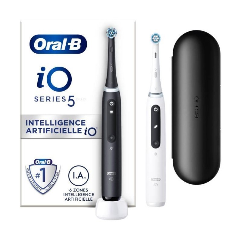 Brosses à dents électriques Oral-B iO 5 et capteur de pression intelligent noir blanc