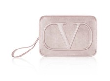 VALENTINO BEAUTY Small Nude Velvet Pouch Makeup Wristlet Travel Bag Clutch NEW
