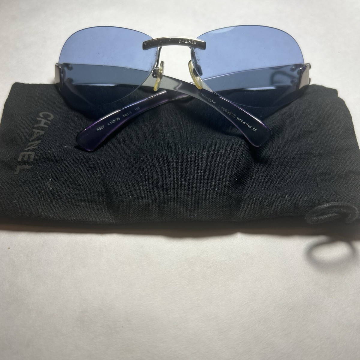 CHANEL 4037 Rimless Sunglasses Purple Gradient Lens Metallic Blue