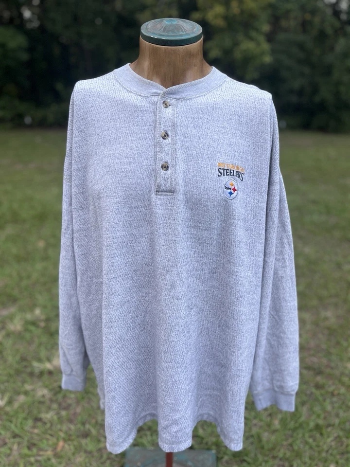 Camisa De Colección Pittsburgh Steelers Henley Manga Larga Gris 2XL NFL Fútbol 32x35 Foto 2 de 4