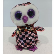 Ty Flippables Sequin Plush Beanie Glitter Feet and Eyes 6” Checks the Owl 