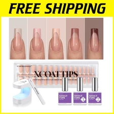 Long Square Nail Extensions - French Protecting Duo Included