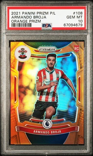 2021-22 Panini Prizm Premier League Armando Broja Orange Prizm 4/25 #108 PSA 10