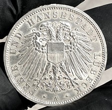 Lubeck 3 Mark 1912 Germany Empire Kaiserreich Silver Coin UNC STG Lübeck