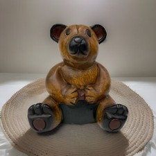 Charming Hand Carved Wooden Teddy Bear Holding Heart Country Folk Art