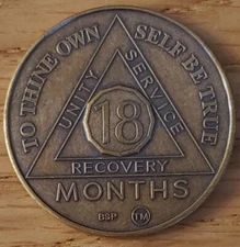 18 Month BSP Alcoholics Anonymous AA Bronze Medallion Coin Sobriety Chip.