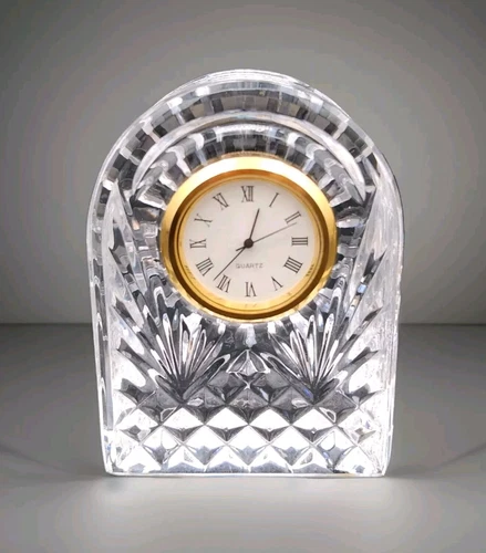 VTG Waterford Crystal Dome Office Clock Paperweight Quartz SIGNED Ireland 3½"