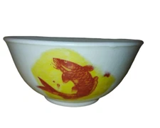 Red Orange Carp Koi Gold Fish Rice Ramen Noodle Soup Bowl Hand Painted Pottery