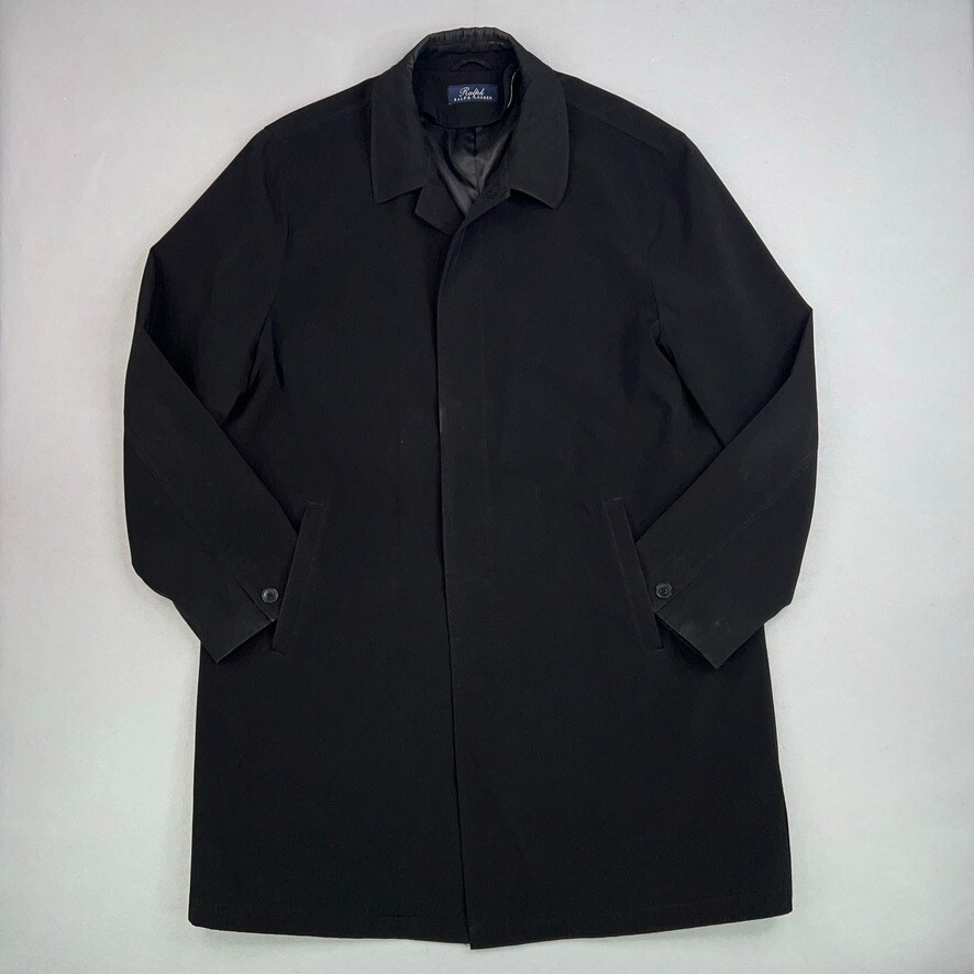 Ralph Lauren Black Posner Trench Raincoat Mens Size 48L Minimalist Shell Coat