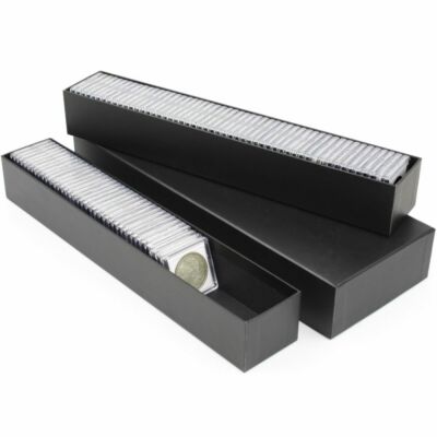BCW Double Row 2x2 Coin Holder Storage Box Black 2x5x15 Flip Snap Capsule Case