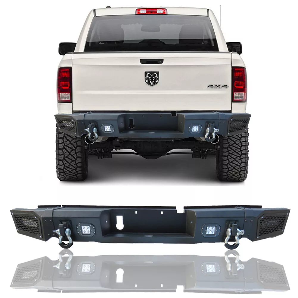 For 2013 2018 Dodge RAM 1500 Black Steel Rear bumper with LED