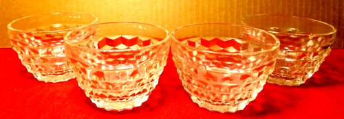 Jeanette~Clear Cubist Custard Dessert Cup Bowls Vintage Set Of Four (4)