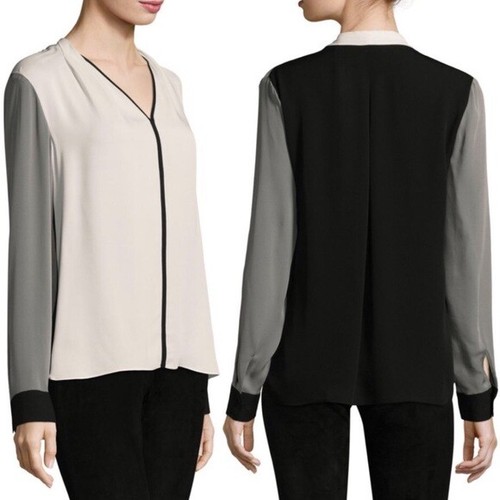 ELIE TAHARI RED SILK Rosalina Silk Colorblock Blouse Size L Large