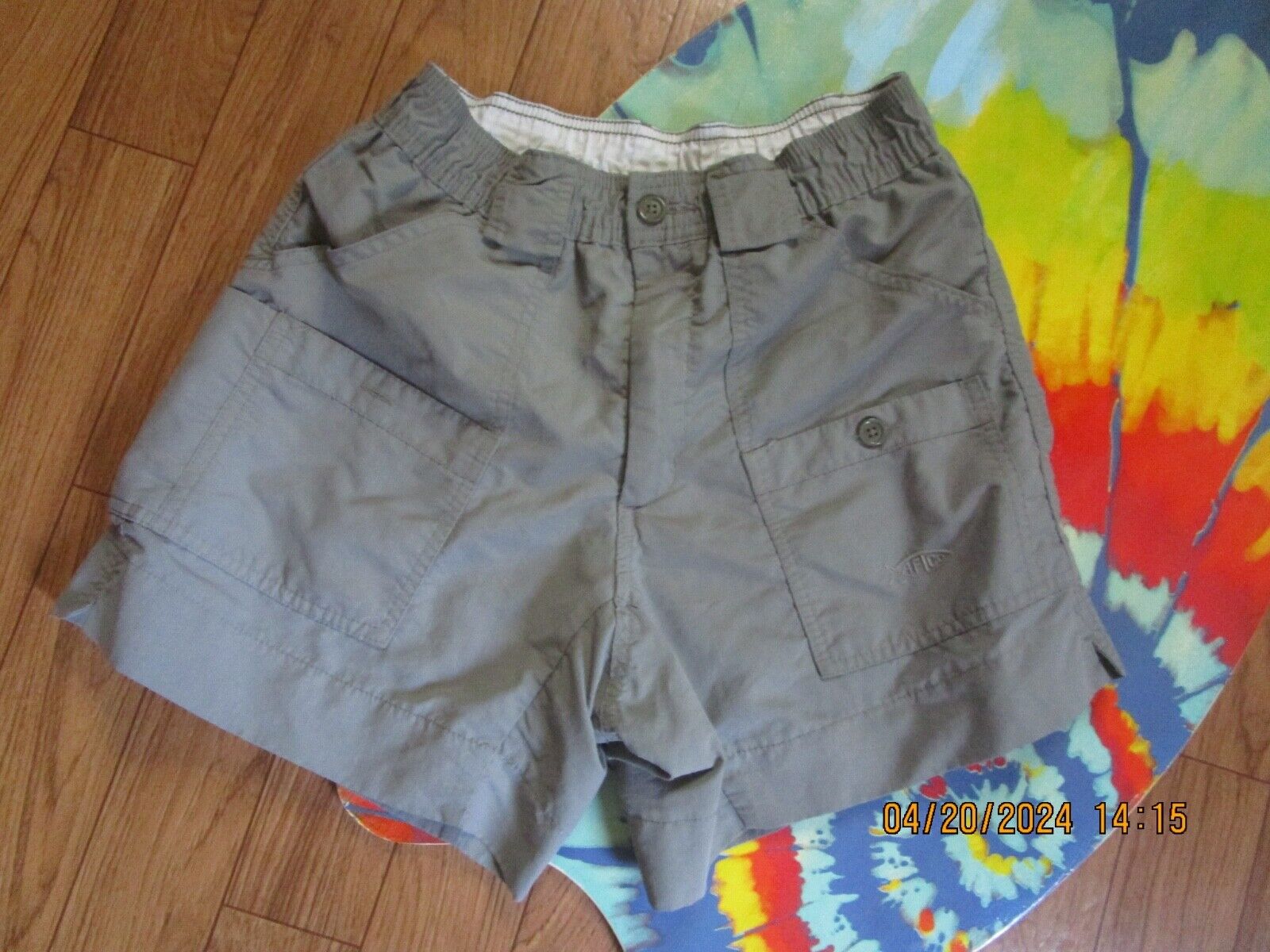 AFTCO mens sz 28 29 6" Original Nylon Fishing Shorts green Gray M01
