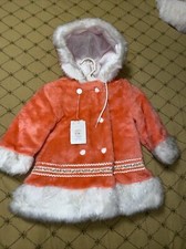 Vintage Girl Hooded Lined Double Breast Button Coral Coat  size 2 NEW NOS