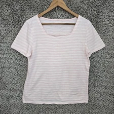 Talbots Top Womens Large Pink Striped Square Neck Short Sleeve Tee Casual Ladies