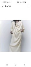 New Zara Ecru Cream Sayin Look Chain Detail Cowl Neck Midid Dress Small S