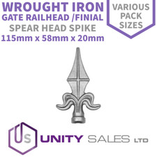 115mm x 58mm WROUGHT IRON GATE RAILHEAD / FINIAL SPEAR HEAD SPIKE - VARIOUS QTY
