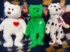the 3 adorable glory,valentino, erin bears beanie baby reg 1965 in good conditio