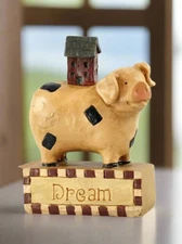 Primitive Farmhouse " Dream" Pig and Saltbox House Block Shelf Sitter