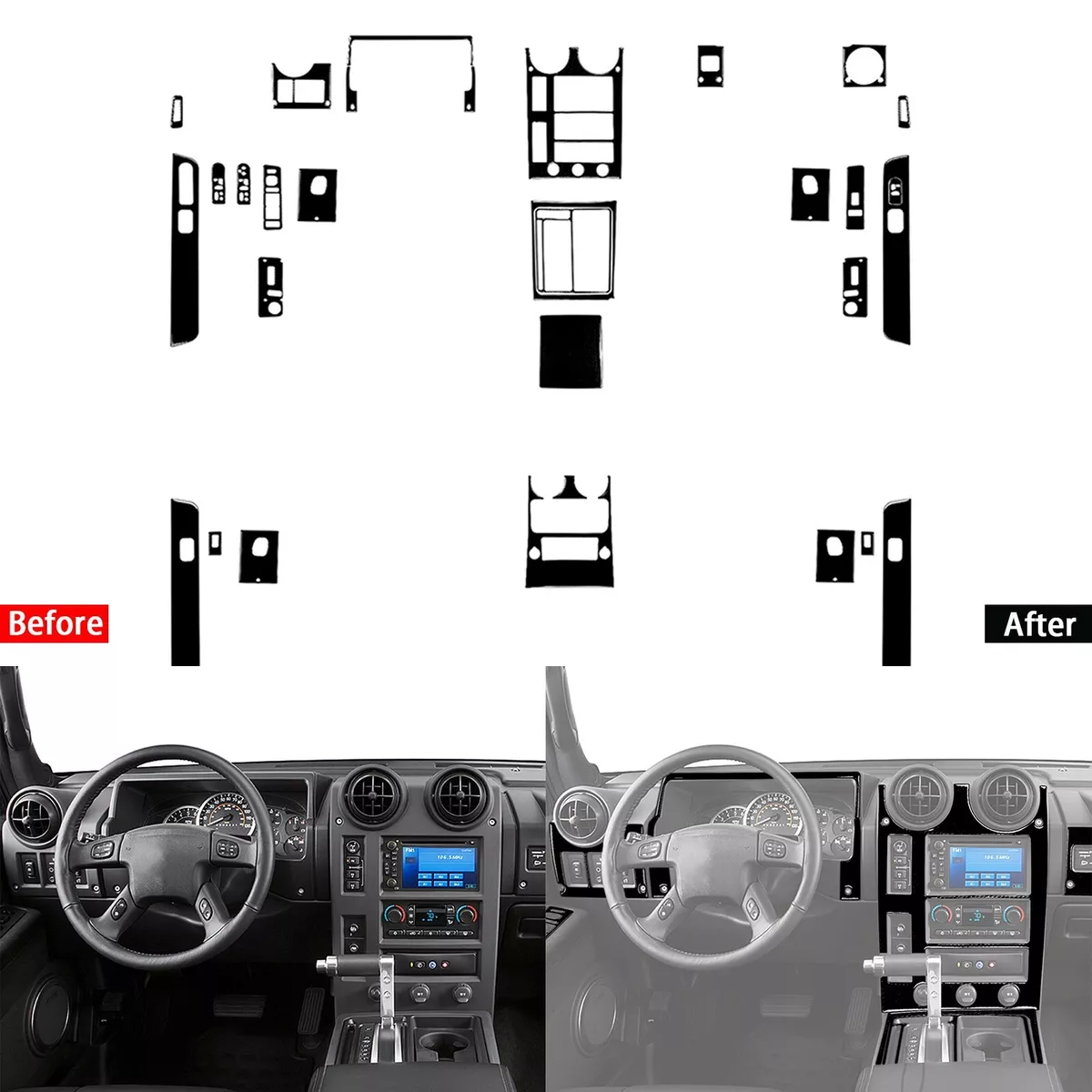 40Pcs Gloss Piano Black Interior Cover Dash Trim Kit Sticker For