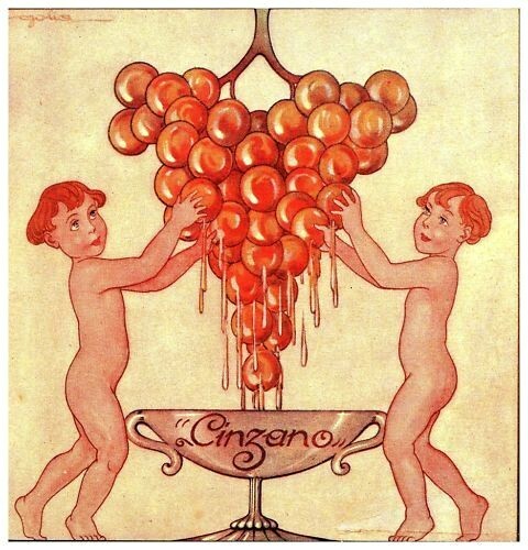 PUBBLICITA' 1920 CINZANO VERMOUTH VINO COPPA UVA GRAPPOLO NUDO AMORINI GOLIA - Picture 1 of 1