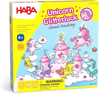 HABA Unicorn Glitterluck Cloud Stacking - Cooperative Kids Board Game - Fun Game