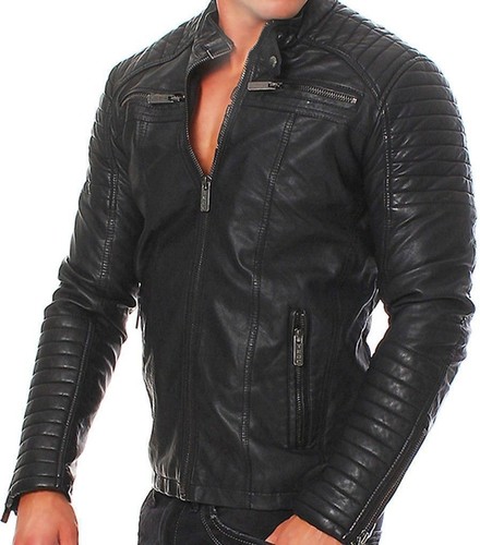 MENS CLUB BLACK BIKER REAL LEATHER JACKET VINTAGE SLIM FIT RETRO MOTORCYCLE - Foto 1 di 3