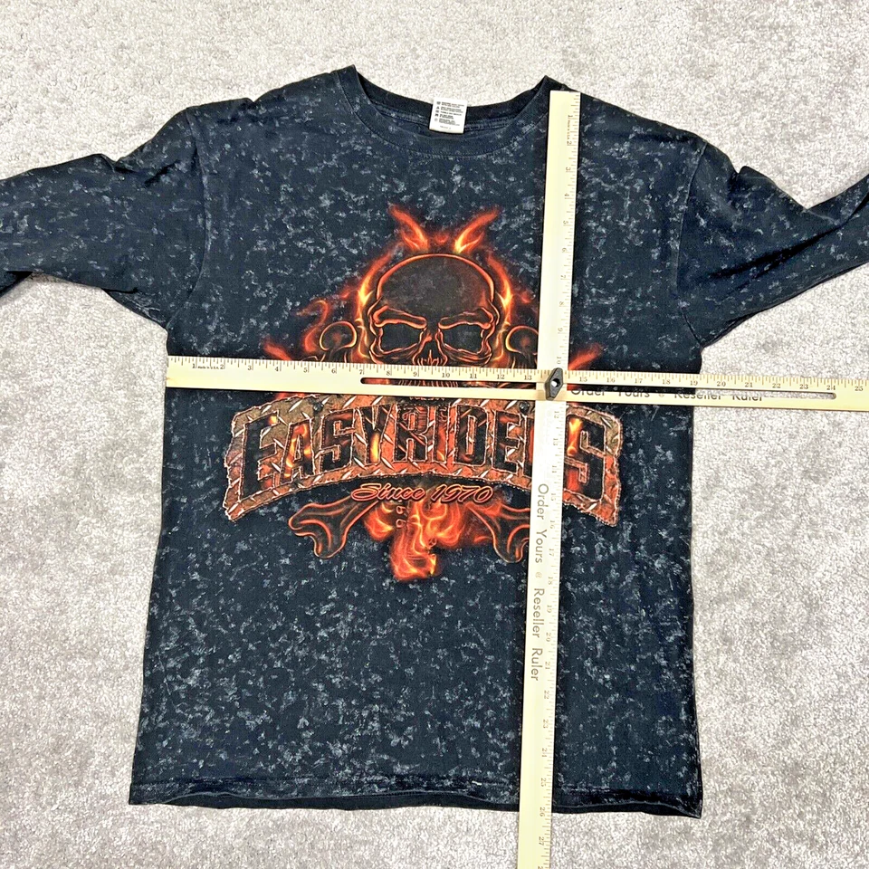 Sudadera Pullover Easy Riders Calavera Llamas Para Hombre Mediana Doble Cara Negra Foto 4 de 4