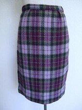 Vintage 50s 60s Purple Plaid Wool Skirt XS Cambridge Casuals Lavender Green Secy