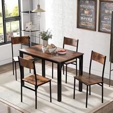 Modern Dining Table 4 Chairs Set Metal Frame Kitchen Home Bar Bistro Grey/Brown