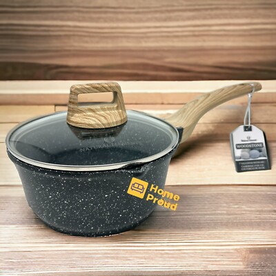 WOODSTONE Premium Saucepan Casserole Nonstick 7 Inch With Lid  Natural Elements