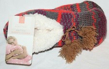 Women's Gray/Orange Multi Knitted Sherpa Cozies/Slippers L/XL Shoe Size 8-10