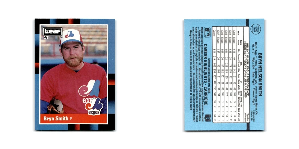 Bryn Smith 1988 Leaf #129 Montreal Expos Baseball Card NM - Image 3 of 3
