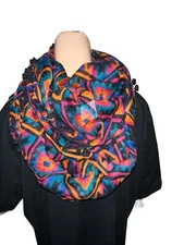 Women’s Infinity Fashion Scarf Multicolored Geometric Design Pom Poms