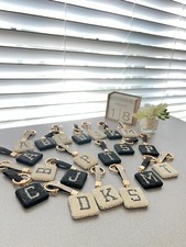 Rhinestone Alphabet Initial Letter Keychain Key Ring Bag Charm Black and Silver