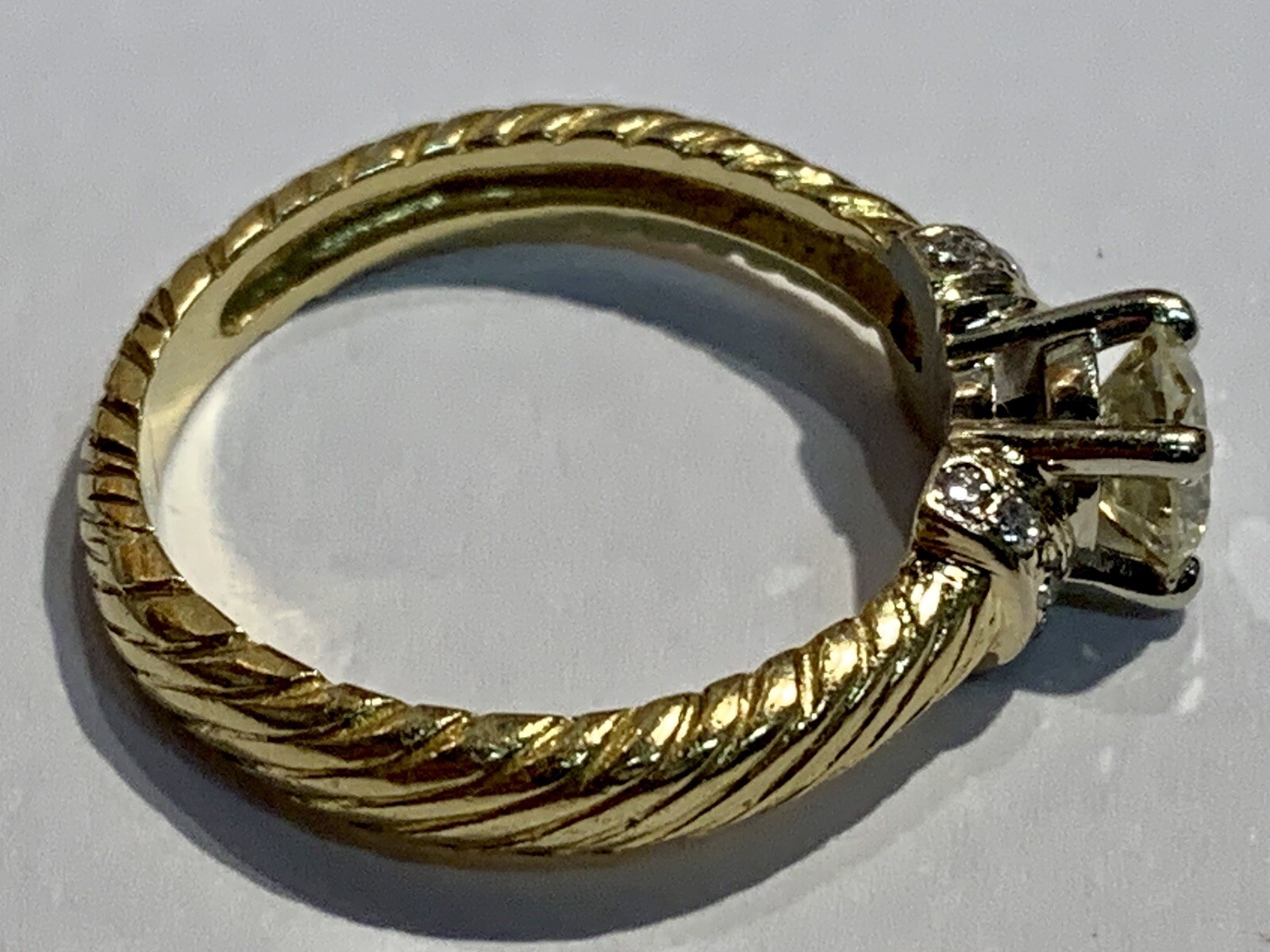 18k Solid Yellow White Gold Diamond Ring Solitair… - image 5