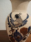 Tonala ~Art Pottery Sandstone Vase -Brown/Tan/Blue -Bird/Floral/Greenery- Mexico — photo 7