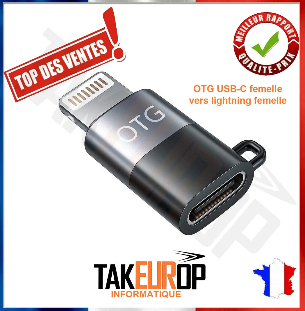 Adaptateur Mini IPhone Vers USB-C Femelle - Compatible IPhone 11 à 13, X - Neuf, Métal Noir