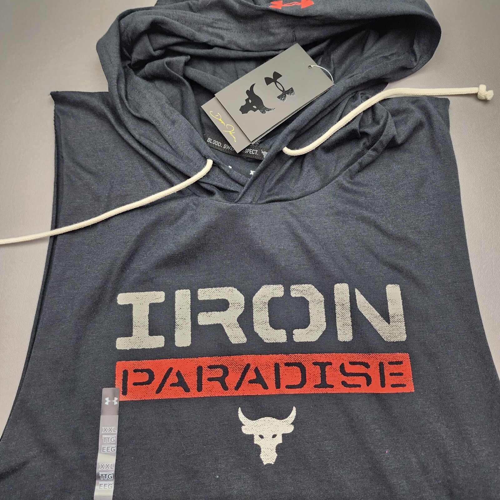 Under Armour Men's Project Rock Iron Paradise Sleeveless Hoodie Black Size  2XL | Inox Wind